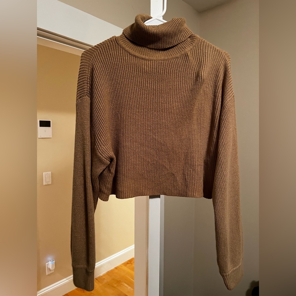 Gold Cropped Turtleneck Sweater